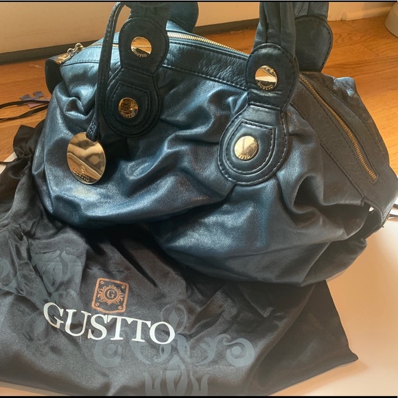 Gustto Estola Satchel in Glazed Blue Leather